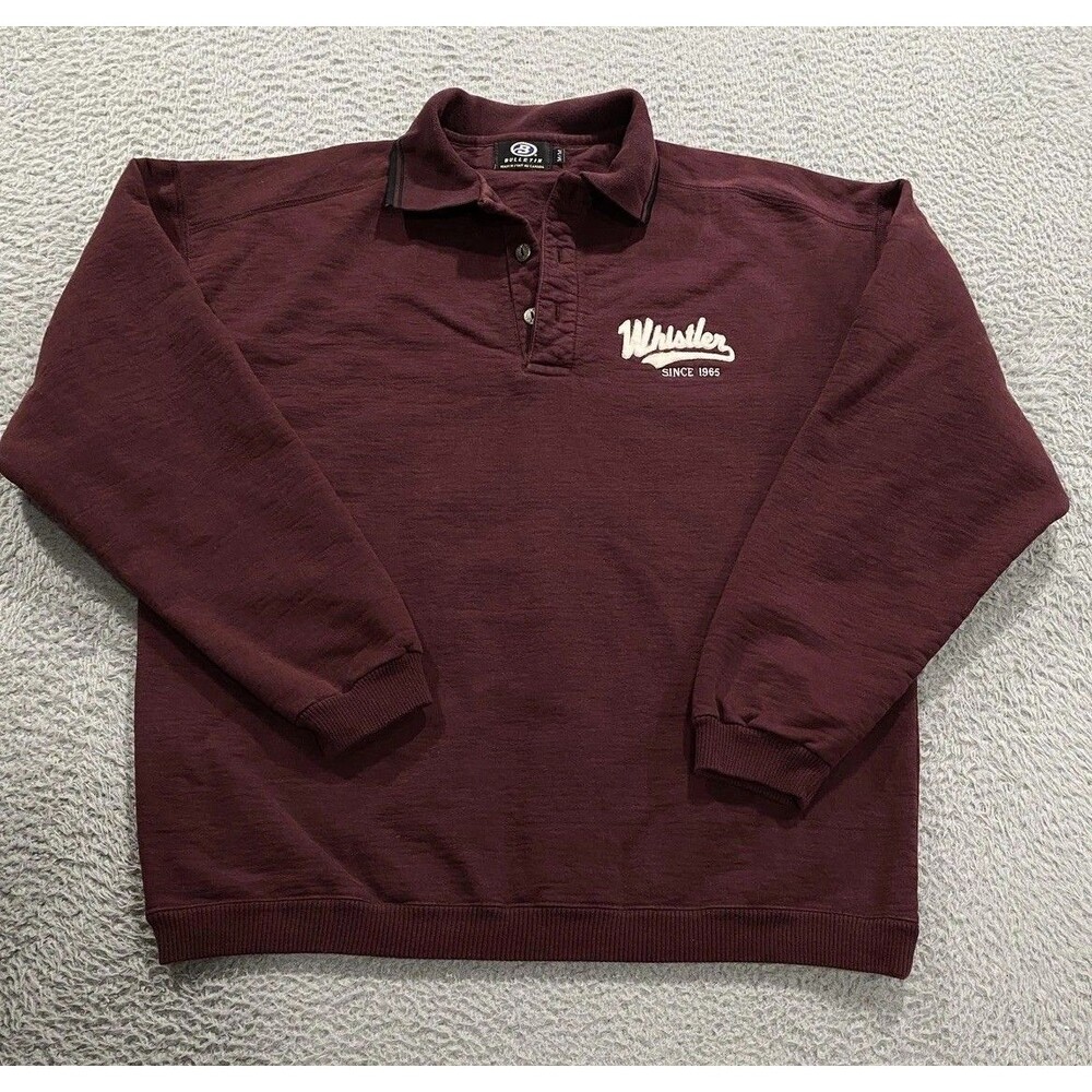 Bulletin Polo Shirt Mens Medium Maroon Whistler Since 1965 Long Sleeve Cotton